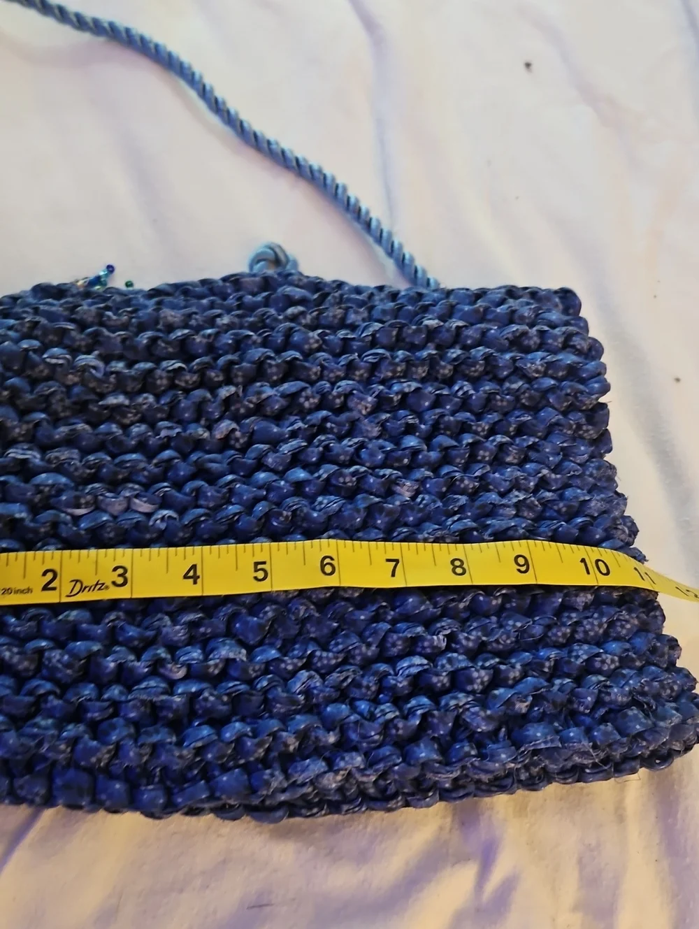 Handwoven Blue Crochet Shoulder Bag with Button Closure